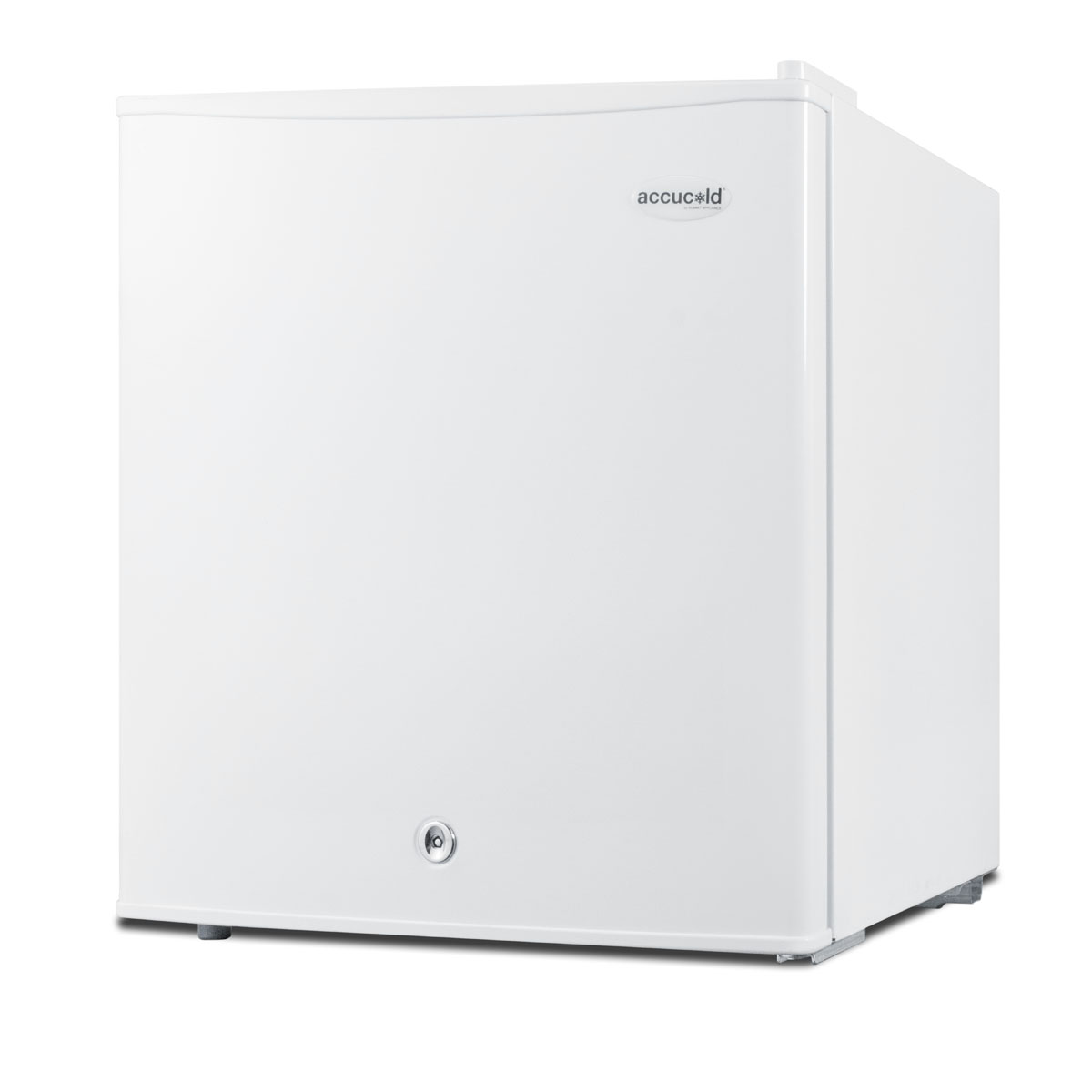 Compact refrigerator-freezer with front-mounted lock for general purpose use; replaces S19L